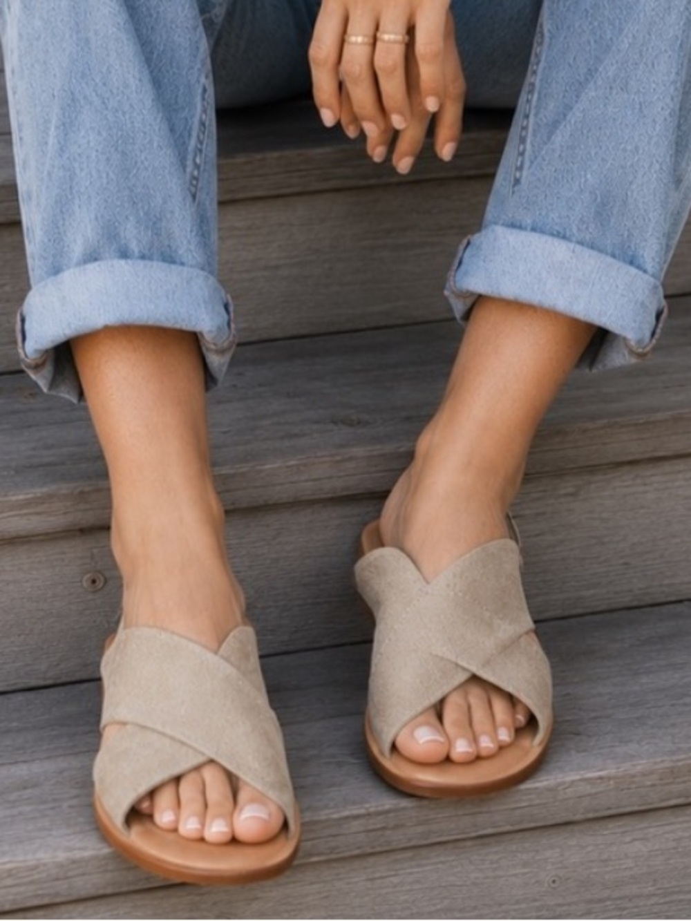 Free People Suede Criss Cross Slide Sandals Beige Size 36 EU US 6-6.5